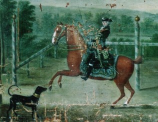 Portrait eines Adeligen zu Pferd, 2. Hälfte des 18. Jahrhunderts, umfangreiche Farbverluste